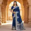 Navy Blue Pure Banarasi Silk Zari Lace Work Saree