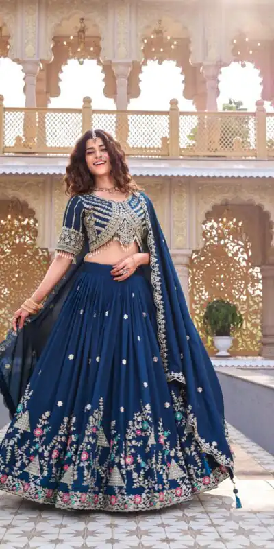 Ram 161 Navy Blue in Color Vichitra Silk Embroidery Work Lehenga Choli . Now at just ₹3149. Delivery 4-6 Working Days. Shop now. | Bollywood Lehenga, Creative Lehenga, Designer Lehenga, Embroidered Lehenga, Lehenga, Party Wear Lehenga