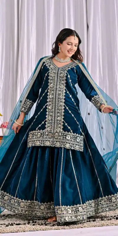 ND 5053 Navy Blue Viscous Velvet Salwar Suit with Embroidery Work. Grab it for ₹2449. Delivery 4-6 Working Days. Shop now. | Casual Suits, Jump Suits, Creative suits, Designer Suits, Palazzo Suits, Party Wear Suits, Patiala Suits, Salwar suit, Straight Suits