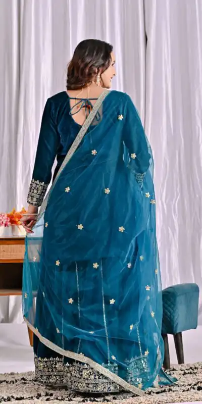 ND 5053 Navy Blue Viscous Velvet Salwar Suit with Embroidery Work. Grab it for ₹2449. Delivery 4-6 Working Days. Shop now. | Casual Suits, Jump Suits, Creative suits, Designer Suits, Palazzo Suits, Party Wear Suits, Patiala Suits, Salwar suit, Straight Suits