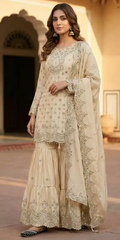 MF 459 Off White Chinon Silk Sequence Work Salwar Suit. Online Affordable Price ₹2549. Delivery 4-6 Working Days. Shop now. | Casual Suits, Jump Suits, Creative suits, Designer Suits, Palazzo Suits, Party Wear Suits, Patiala Suits, Salwar suit, Straight Suits