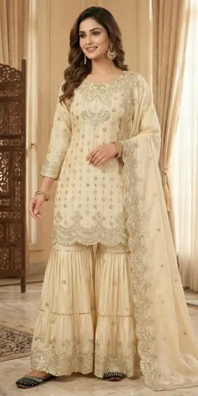 MF 459 Off White Chinon Silk Sequence Work Salwar Suit. Online Affordable Price ₹2549. Delivery 4-6 Working Days. Shop now. | Casual Suits, Jump Suits, Creative suits, Designer Suits, Palazzo Suits, Party Wear Suits, Patiala Suits, Salwar suit, Straight Suits