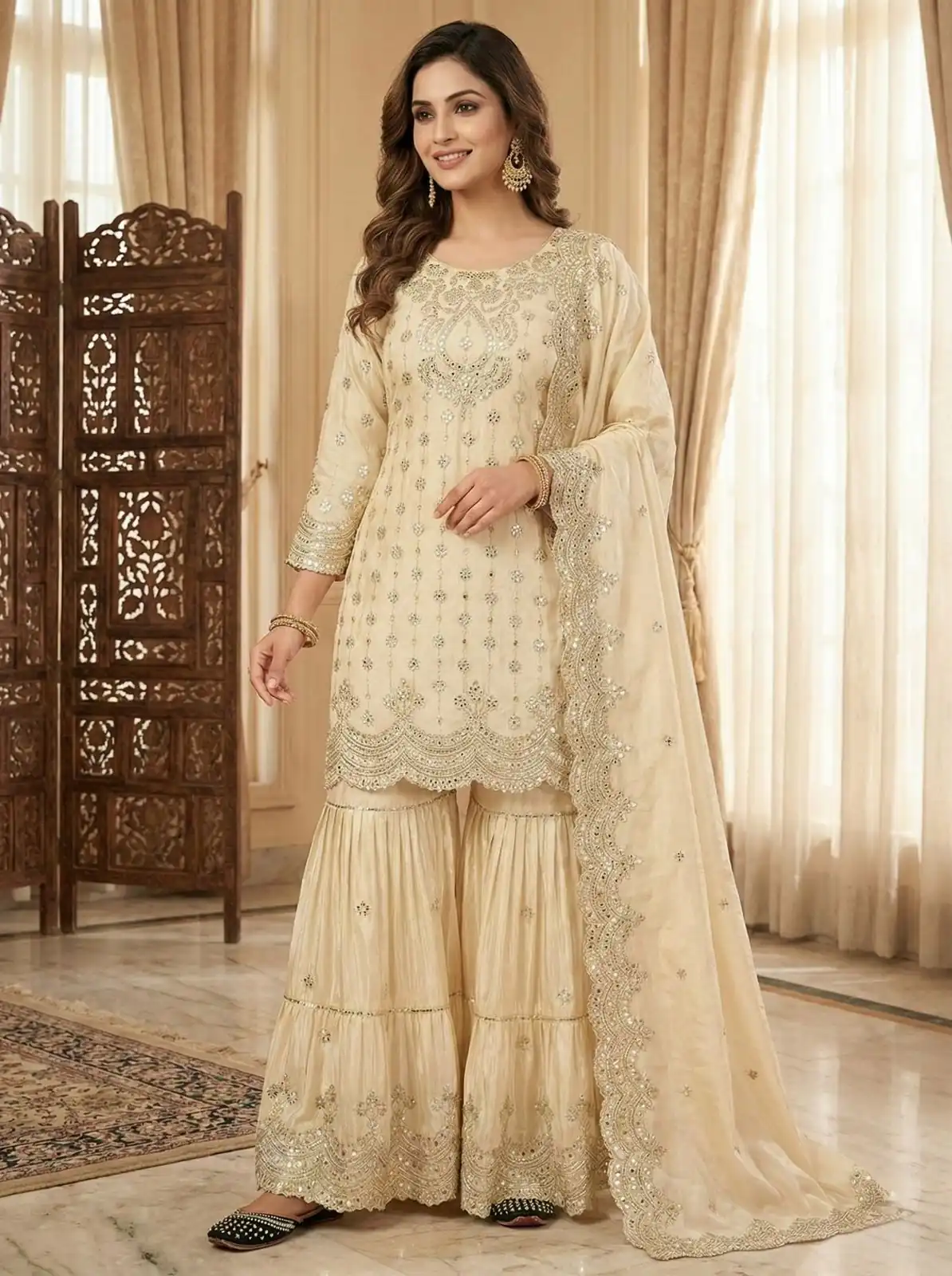 MF 459 Off White Chinon Silk Sequence Work Salwar Suit. Online Affordable Price ₹2549. Delivery 4-6 Working Days. Shop now. | Casual Suits, Jump Suits, Creative suits, Designer Suits, Palazzo Suits, Party Wear Suits, Patiala Suits, Salwar suit, Straight Suits