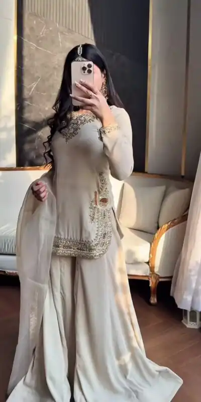 NF 1269 Off White Korean Satin Silk Salwar Suit with Lace Work & Embroidery Work. Exclusive Offer ₹2149. Delivery 4-6 Working Days. Shop now. | Casual Suits, Jump Suits, Creative suits, Designer Suits, Palazzo Suits, Party Wear Suits, Patiala Suits, Salwar suit, Straight Suits