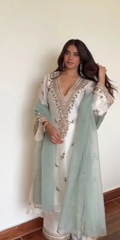 LG 2067 Off White Color Roman Silk Salwar Suit with Embroidery Work. Available at ₹1999 only. Delivery 4-6 Working Days. Shop now. | Casual Suits, Jump Suits, Creative suits, Designer Suits, Palazzo Suits, Party Wear Suits, Patiala Suits, Salwar suit, Straight Suits