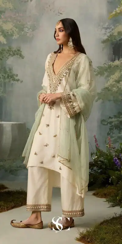 LG 2067 Off White Color Roman Silk Salwar Suit with Embroidery Work. Available at ₹1999 only. Delivery 4-6 Working Days. Shop now. | Casual Suits, Jump Suits, Creative suits, Designer Suits, Palazzo Suits, Party Wear Suits, Patiala Suits, Salwar suit, Straight Suits