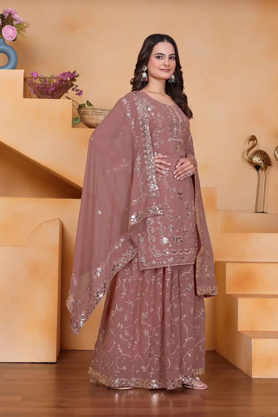 FE 99 Onion Color Fox Georgette Salwar Suit with Embroidery Work. Online Now at just ₹2549. Delivery 4-6 Working Days. Shop now. | Casual Suits, Jump Suits, Creative suits, Designer Suits, Palazzo Suits, Party Wear Suits, Patiala Suits, Salwar suit, Straight Suits