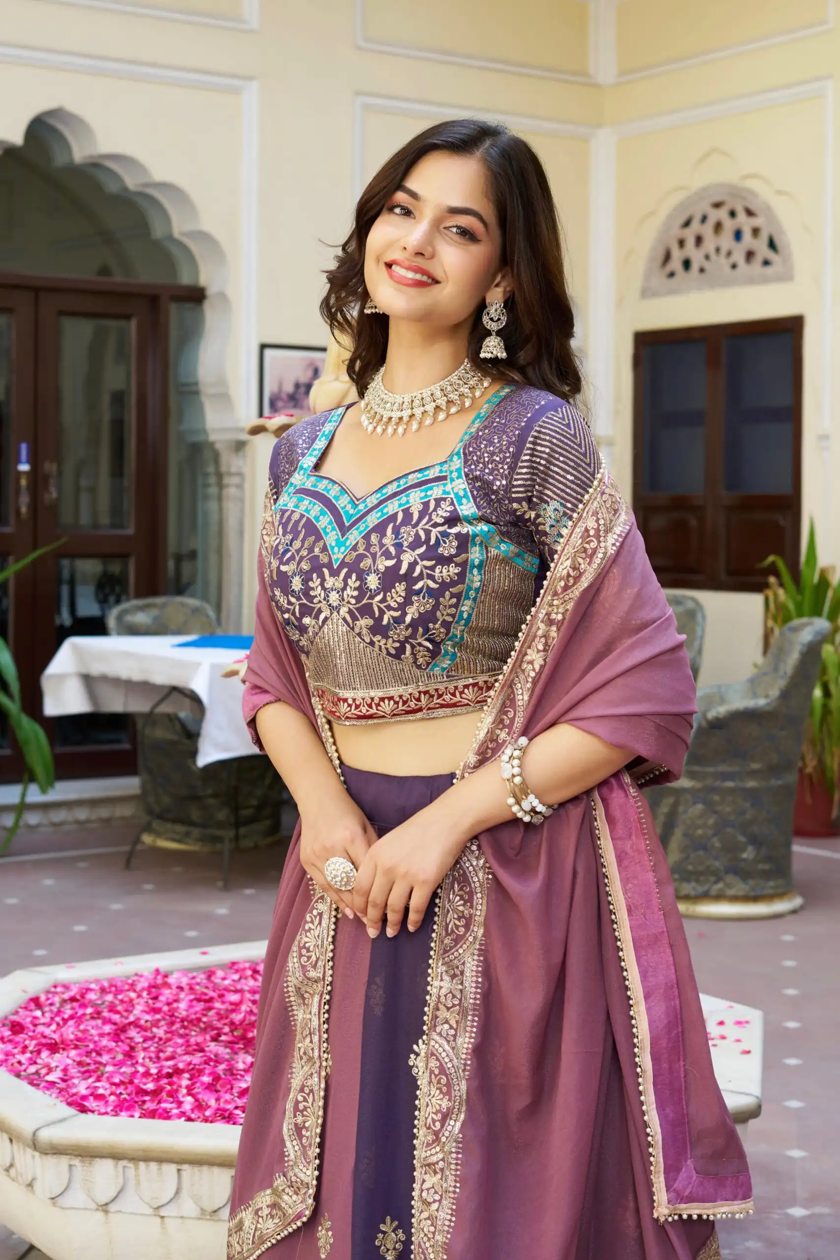 Onion Star Georgette Lace Thread Work Lehenga Choli - Image 6