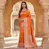 MB 39 Orange Color Banarasi Saree with Zari Work & Lace Work. Introductory Price ₹1899. Delivery 4-6 Working Days. Shop now. | Creative Sarees, Bollywood Sarees, Designer Sarees, Embroidered Sarees, Ethnic Saree, Modern Digital sarees, Party Wear Sarees, Sarees