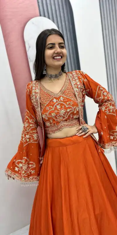 PC 565 Orange Color Chinon silk Lehenga Choli with Cut Work. Special Online Price ₹3049. Delivery 4-6 Working Days. Shop now. | Bollywood Lehenga, Creative Lehenga, Designer Lehenga, Embroidered Lehenga, Lehenga, Party Wear Lehenga