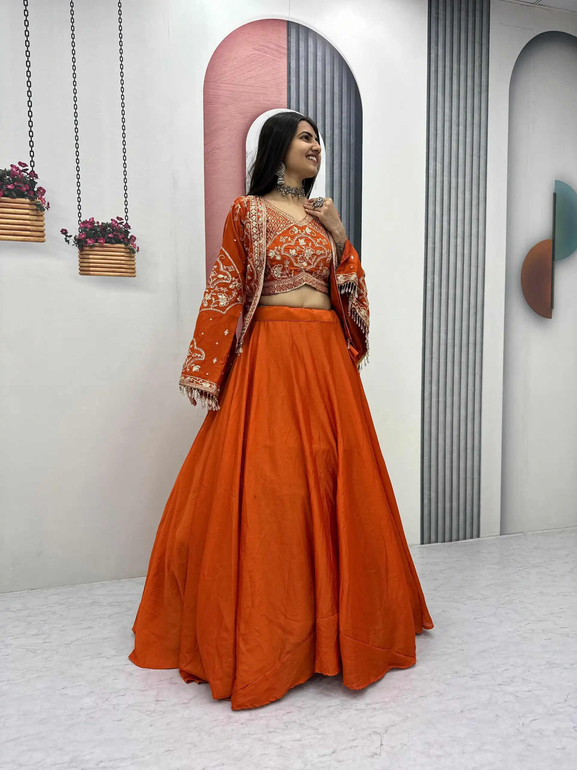 PC 565 Orange Color Chinon silk Lehenga Choli with Cut Work. Special Online Price ₹3049. Delivery 4-6 Working Days. Shop now. | Bollywood Lehenga, Creative Lehenga, Designer Lehenga, Embroidered Lehenga, Lehenga, Party Wear Lehenga