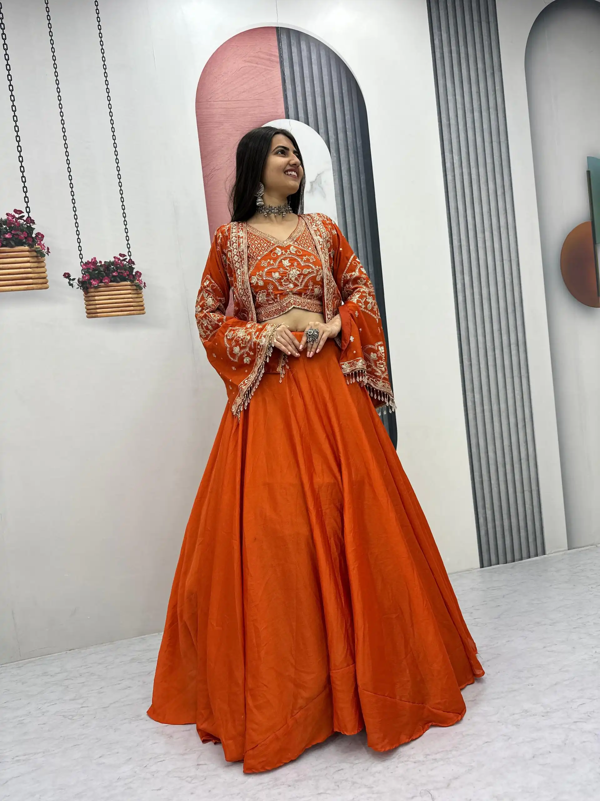 PC 565 Orange Color Chinon silk Lehenga Choli with Cut Work. Special Online Price ₹3049. Delivery 4-6 Working Days. Shop now. | Bollywood Lehenga, Creative Lehenga, Designer Lehenga, Embroidered Lehenga, Lehenga, Party Wear Lehenga