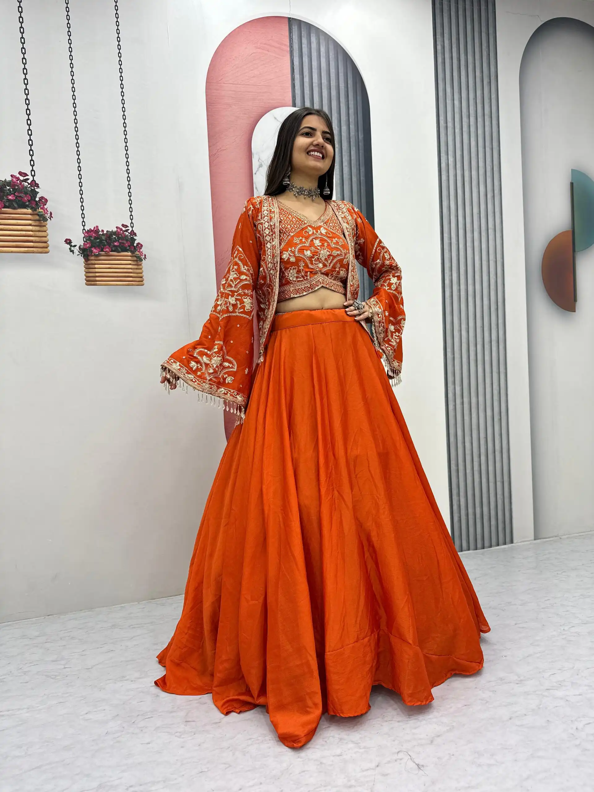 PC 565 Orange Color Chinon silk Lehenga Choli with Cut Work. Special Online Price ₹3049. Delivery 4-6 Working Days. Shop now. | Bollywood Lehenga, Creative Lehenga, Designer Lehenga, Embroidered Lehenga, Lehenga, Party Wear Lehenga