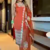 Orange Faux Georgette Mirror Embroidery Work Salwar Suit