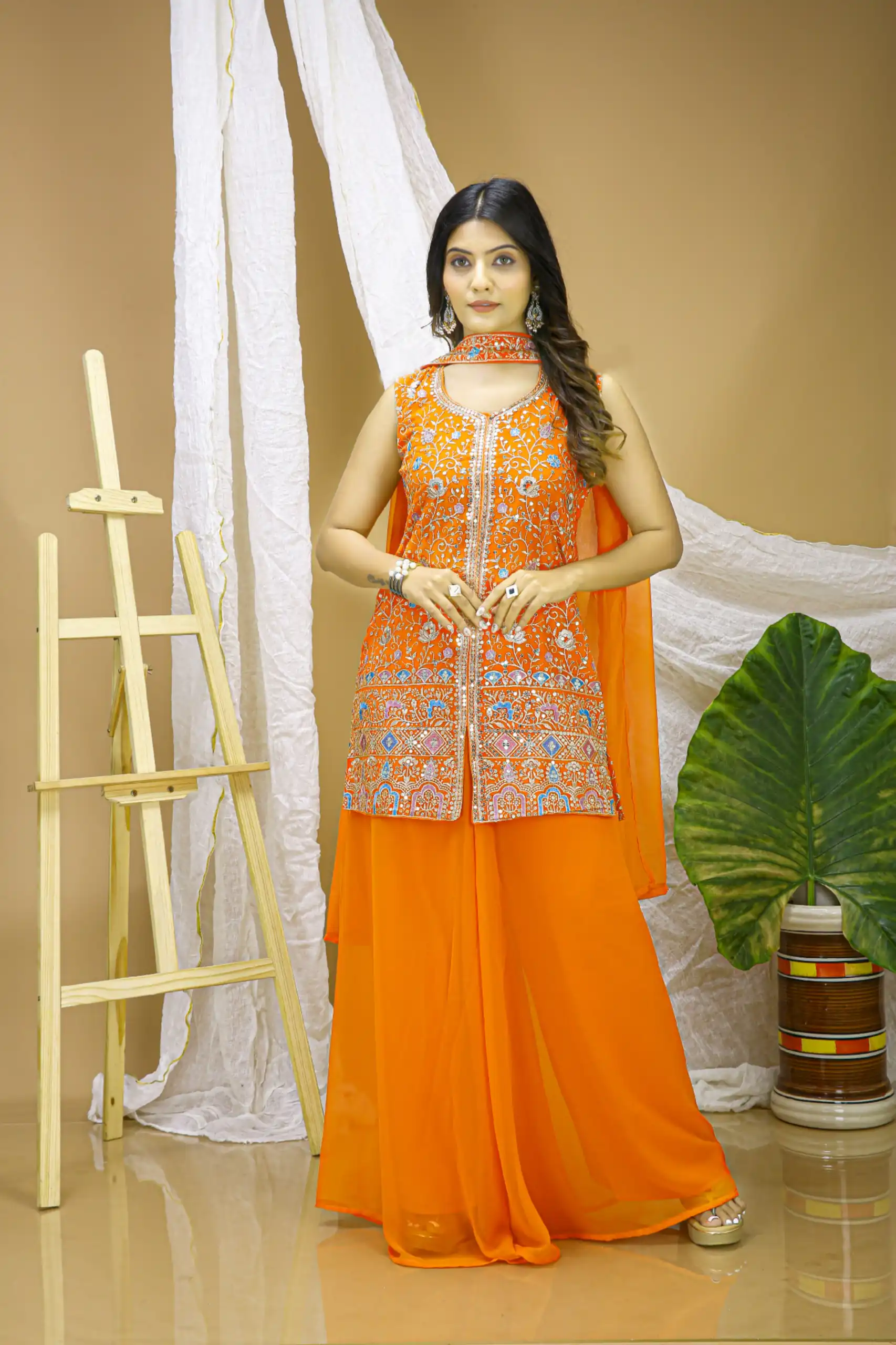 FE 124 Orange Color Georgette Salwar Suit with Embroidery Work. Introductory Price ₹1999. Delivery 4-6 Working Days. Shop now. | Casual Suits, Jump Suits, Creative suits, Designer Suits, Palazzo Suits, Party Wear Suits, Patiala Suits, Salwar suit, Straight Suits
