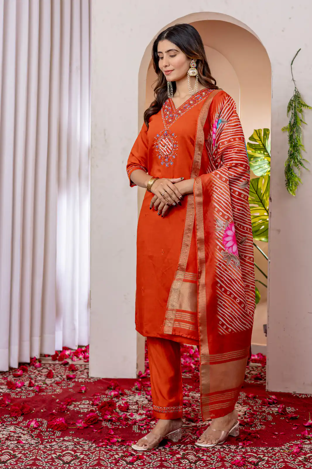 DIVA 112 Orange Marina Silk Salwar Suit with Embroidery Work. Introductory Price ₹1999. Delivery 4-6 Working Days. Shop now. | Casual Suits, Jump Suits, Creative suits, Designer Suits, Palazzo Suits, Party Wear Suits, Patiala Suits, Salwar suit, Straight Suits