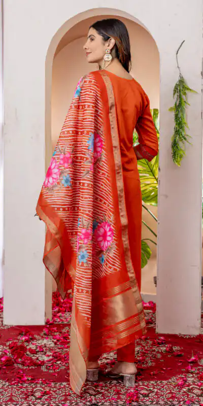 DIVA 112 Orange Marina Silk Salwar Suit with Embroidery Work. Introductory Price ₹1999. Delivery 4-6 Working Days. Shop now. | Casual Suits, Jump Suits, Creative suits, Designer Suits, Palazzo Suits, Party Wear Suits, Patiala Suits, Salwar suit, Straight Suits