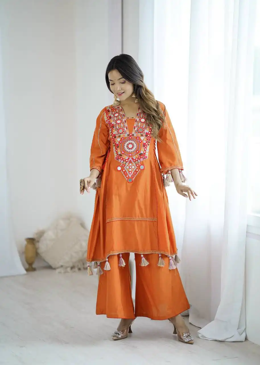 MF 912 Orange in Rayon Cotton Embroidery & Mirror Work Salwar Suit . Introductory Price ₹1899. Delivery 4-6 Working Days. Shop now. | Casual Suits, Jump Suits, Creative suits, Designer Suits, Palazzo Suits, Party Wear Suits, Patiala Suits, Salwar suit, Straight Suits