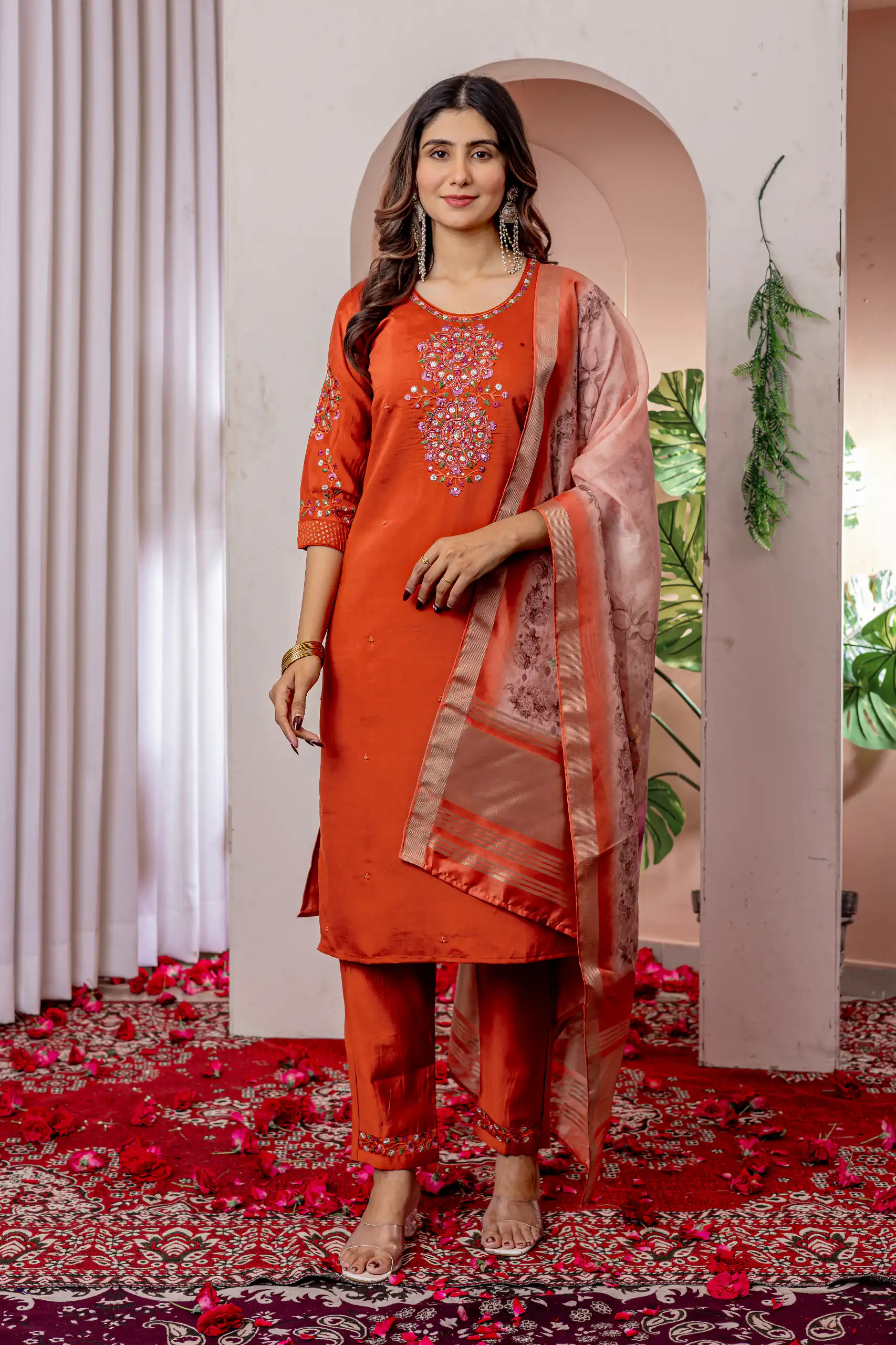 DIVA 111 Orange Viscose Silk Salwar Suit with Thread Embroidery Work. Best Price ₹2049. Delivery 4-6 Working Days. Shop now. | Casual Suits, Jump Suits, Creative suits, Designer Suits, Palazzo Suits, Party Wear Suits, Patiala Suits, Salwar suit, Straight Suits