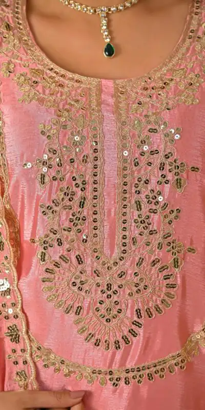 ND 5033 Peach Chinon Silk Salwar Suit with Embroidery Work & Lace Work. Affordable Price ₹2149. Delivery 4-6 Working Days. Shop now. | Casual Suits, Jump Suits, Creative suits, Designer Suits, Palazzo Suits, Party Wear Suits, Patiala Suits, Salwar suit, Straight Suits