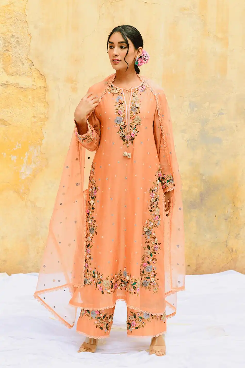NSR 862 Peach Faux Georgette Slawar Suit with Embroidery Work & Lace Work. Introductory Price ₹2149. Delivery 4-6 Working Days. Shop now. | Casual Suits, Jump Suits, Tops & Bottoms, Track Suits, Trendy Wear, Creative suits, Designer Suits, Palazzo Suits, Party Wear Suits, Patiala Suits, Salwar suit, Straight Suits