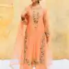 Peach Faux Georgette Embroidery Lace Work Salwar Suit