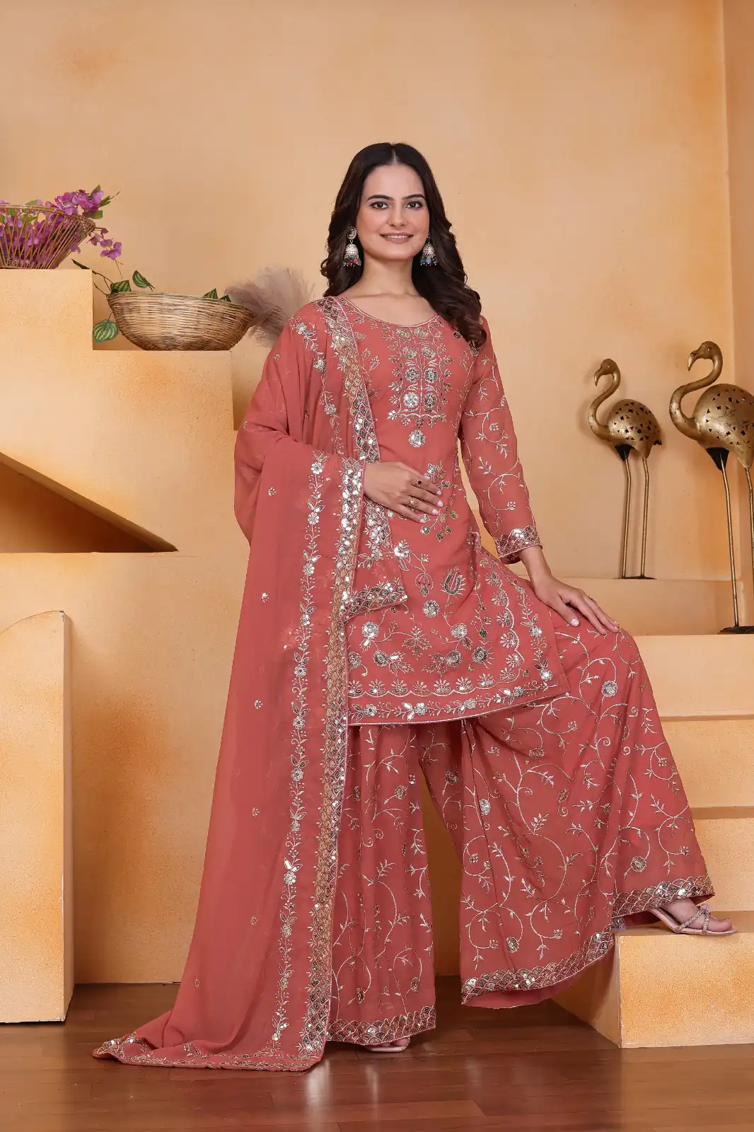 FE 99 Peach Color Fox Georgette Salwar Suit with Embroidery Work. Online Now at just ₹2549. Delivery 4-6 Working Days. Shop now. | Casual Suits, Jump Suits, Creative suits, Designer Suits, Palazzo Suits, Party Wear Suits, Patiala Suits, Salwar suit, Straight Suits