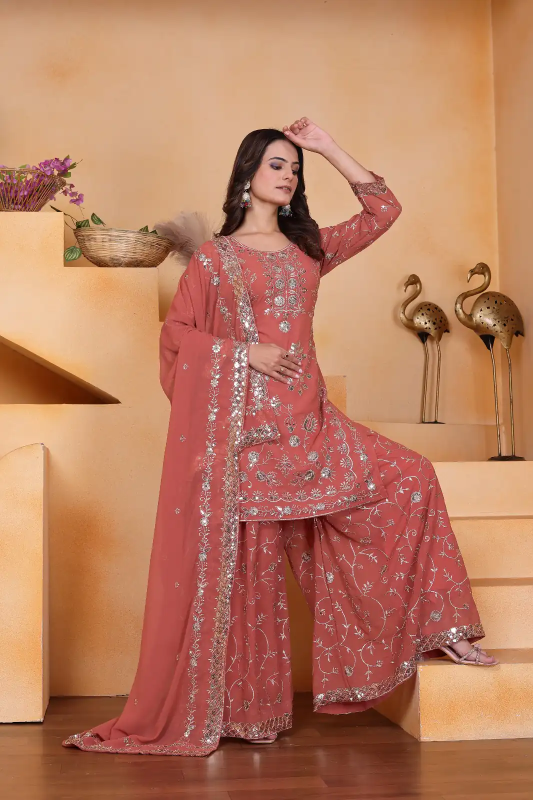 FE 99 Peach Color Fox Georgette Salwar Suit with Embroidery Work. Online Now at just ₹2549. Delivery 4-6 Working Days. Shop now. | Casual Suits, Jump Suits, Creative suits, Designer Suits, Palazzo Suits, Party Wear Suits, Patiala Suits, Salwar suit, Straight Suits