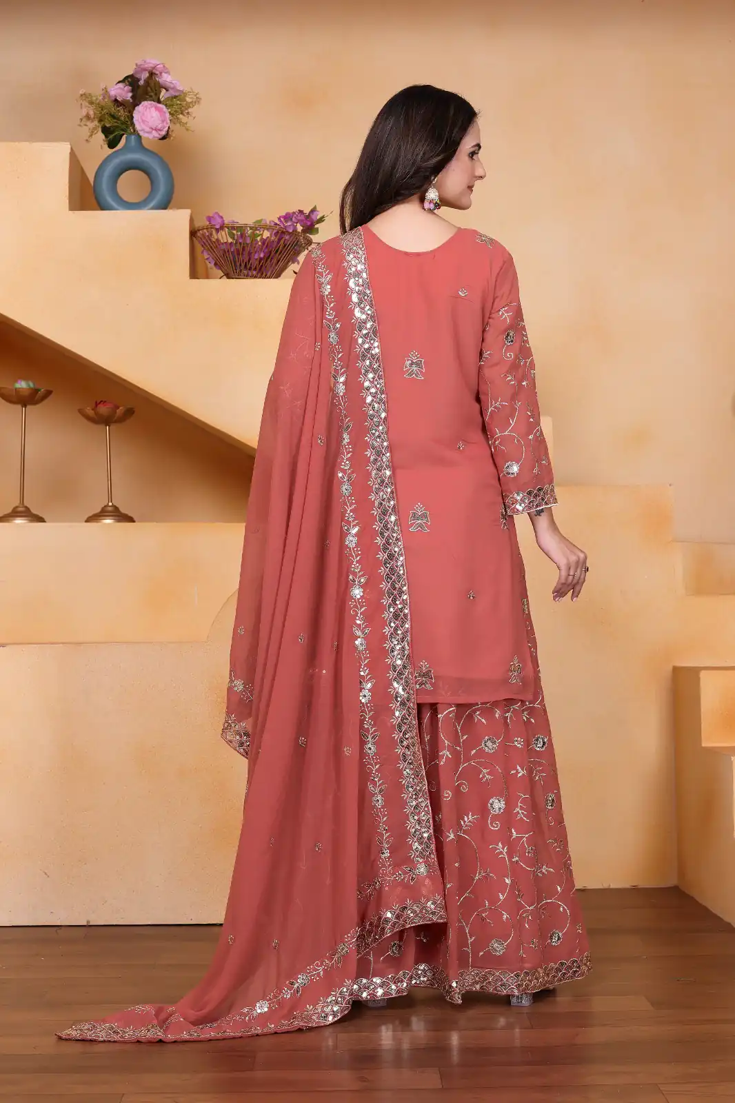 FE 99 Peach Color Fox Georgette Salwar Suit with Embroidery Work. Online Now at just ₹2549. Delivery 4-6 Working Days. Shop now. | Casual Suits, Jump Suits, Creative suits, Designer Suits, Palazzo Suits, Party Wear Suits, Patiala Suits, Salwar suit, Straight Suits