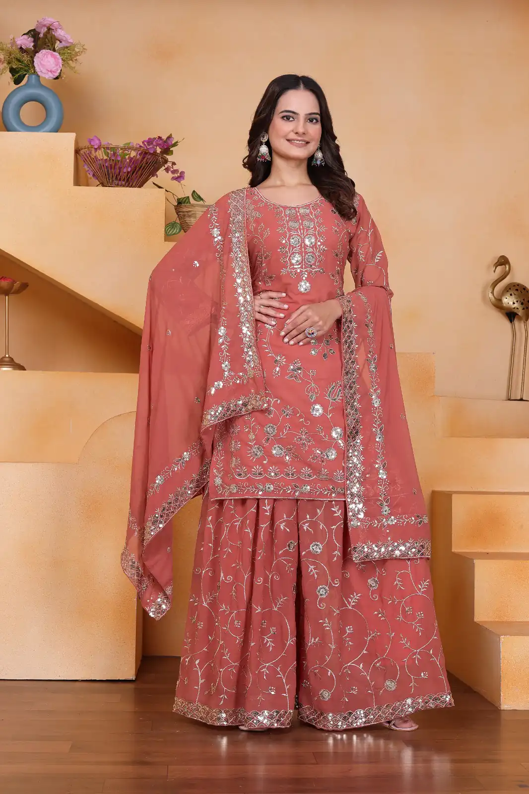 FE 99 Peach Color Fox Georgette Salwar Suit with Embroidery Work. Online Now at just ₹2549. Delivery 4-6 Working Days. Shop now. | Casual Suits, Jump Suits, Creative suits, Designer Suits, Palazzo Suits, Party Wear Suits, Patiala Suits, Salwar suit, Straight Suits