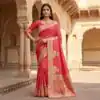 Peach Pure Banarasi Silk Zari Lace Work Saree