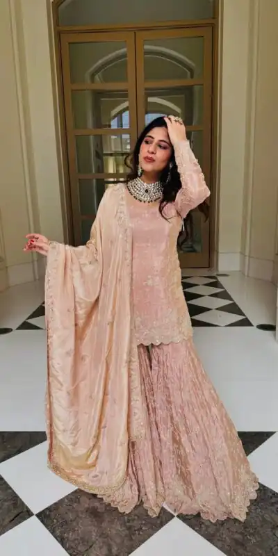NSR 1704 Peach Color Simar Silk Salwar Suit with Embroidery Work. Now at just ₹2399. Delivery 4-6 Working Days. Shop now. | Casual Suits, Jump Suits, Creative suits, Designer Suits, Palazzo Suits, Party Wear Suits, Patiala Suits, Salwar suit, Straight Suits