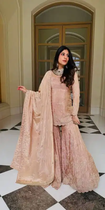 NSR 1704 Peach Color Simar Silk Salwar Suit with Embroidery Work. Now at just ₹2399. Delivery 4-6 Working Days. Shop now. | Casual Suits, Jump Suits, Creative suits, Designer Suits, Palazzo Suits, Party Wear Suits, Patiala Suits, Salwar suit, Straight Suits