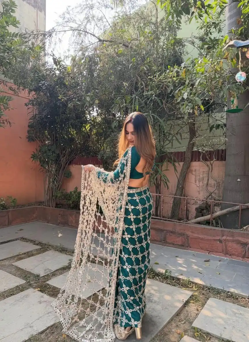 SRK 5322 Peacock Blue Fendy Silk Saree Lace Work & Mirror Work. Wedding, Party, Festive, Events, Festive Deal ₹2499. Delivery 4-6 Working Days. Shop now. | Creative Sarees, Bollywood Sarees, Designer Sarees, Embroidered Sarees, Ethnic Saree, Modern Digital sarees, Party Wear Sarees, Sarees