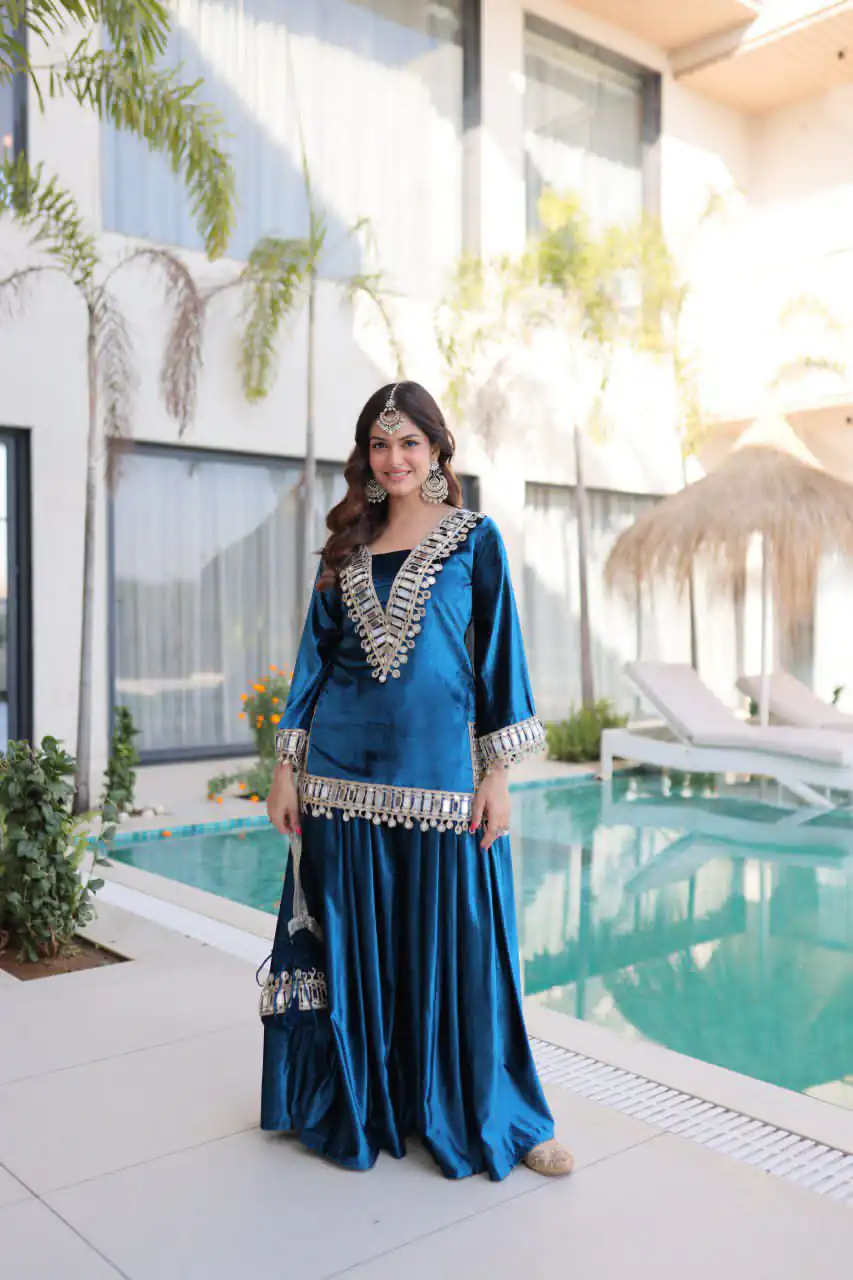 Z 111 Blue in Color 9000 Velvet. Mirror Work & Embroidery Work Salwar Suit Get it for ₹1999. Delivery 4-6 Working Days. Shop now. | Casual Suits, Jump Suits, Creative suits, Designer Suits, Palazzo Suits, Party Wear Suits, Patiala Suits, Salwar suit, Straight Suits