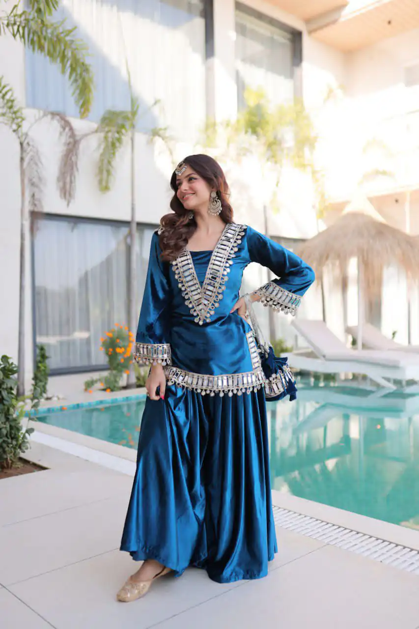 Z 111 Blue in Color 9000 Velvet. Mirror Work & Embroidery Work Salwar Suit Get it for ₹1999. Delivery 4-6 Working Days. Shop now. | Casual Suits, Jump Suits, Creative suits, Designer Suits, Palazzo Suits, Party Wear Suits, Patiala Suits, Salwar suit, Straight Suits