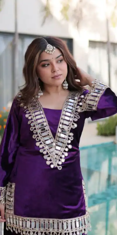 Z 111 Purple in Color 9000 Velvet. Mirror Work & Embroidery Work Salwar Suit Get it for ₹1999. Delivery 4-6 Working Days. Shop now. | Casual Suits, Jump Suits, Creative suits, Designer Suits, Palazzo Suits, Party Wear Suits, Patiala Suits, Salwar suit, Straight Suits
