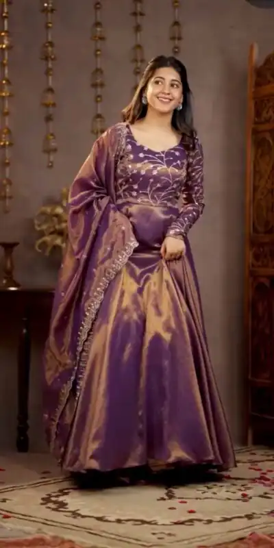MD 3078 Purple Color Cosmos Silk Anarkali Suit with Embroidery Work. Now at just ₹2399. Delivery 4-6 Working Days. Shop now. | Anarkali Suits, Bollywood Anarkali, Creative-Anarkali, Designer Anarkali, Embroidered Anarkali, Party Wear Anarkali