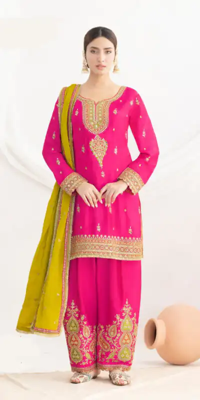 DS GULZAR 2641 Pink in Chinon Embroidery Work & Mirror Work Salwar Suit. Now at just ₹3049. Delivery 4-6 Working Days. Shop now. | Casual Suits, Jump Suits, Tops & Bottoms, Track Suits, Trendy Wear, Creative suits, Designer Suits, Palazzo Suits, Party Wear Suits, Patiala Suits, Salwar suit, Straight Suits