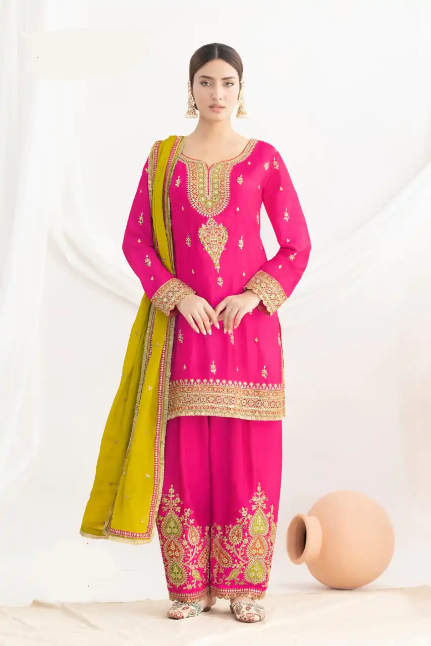 DS GULZAR 2641 Pink in Chinon Embroidery Work & Mirror Work Salwar Suit. Now at just ₹3049. Delivery 4-6 Working Days. Shop now. | Casual Suits, Jump Suits, Tops & Bottoms, Track Suits, Trendy Wear, Creative suits, Designer Suits, Palazzo Suits, Party Wear Suits, Patiala Suits, Salwar suit, Straight Suits