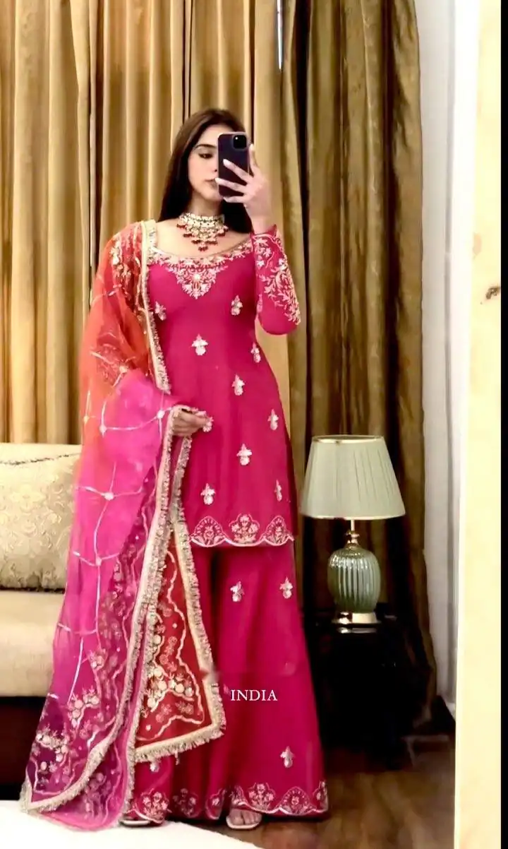 WW 1223 Pink Color Chinon Silk Sawlar Suit with Embroidery Work. Exclusive Offer ₹2099. Delivery 4-6 Working Days. Shop now. | Casual Suits, Jump Suits, Creative suits, Designer Suits, Palazzo Suits, Party Wear Suits, Patiala Suits, Salwar suit, Straight Suits