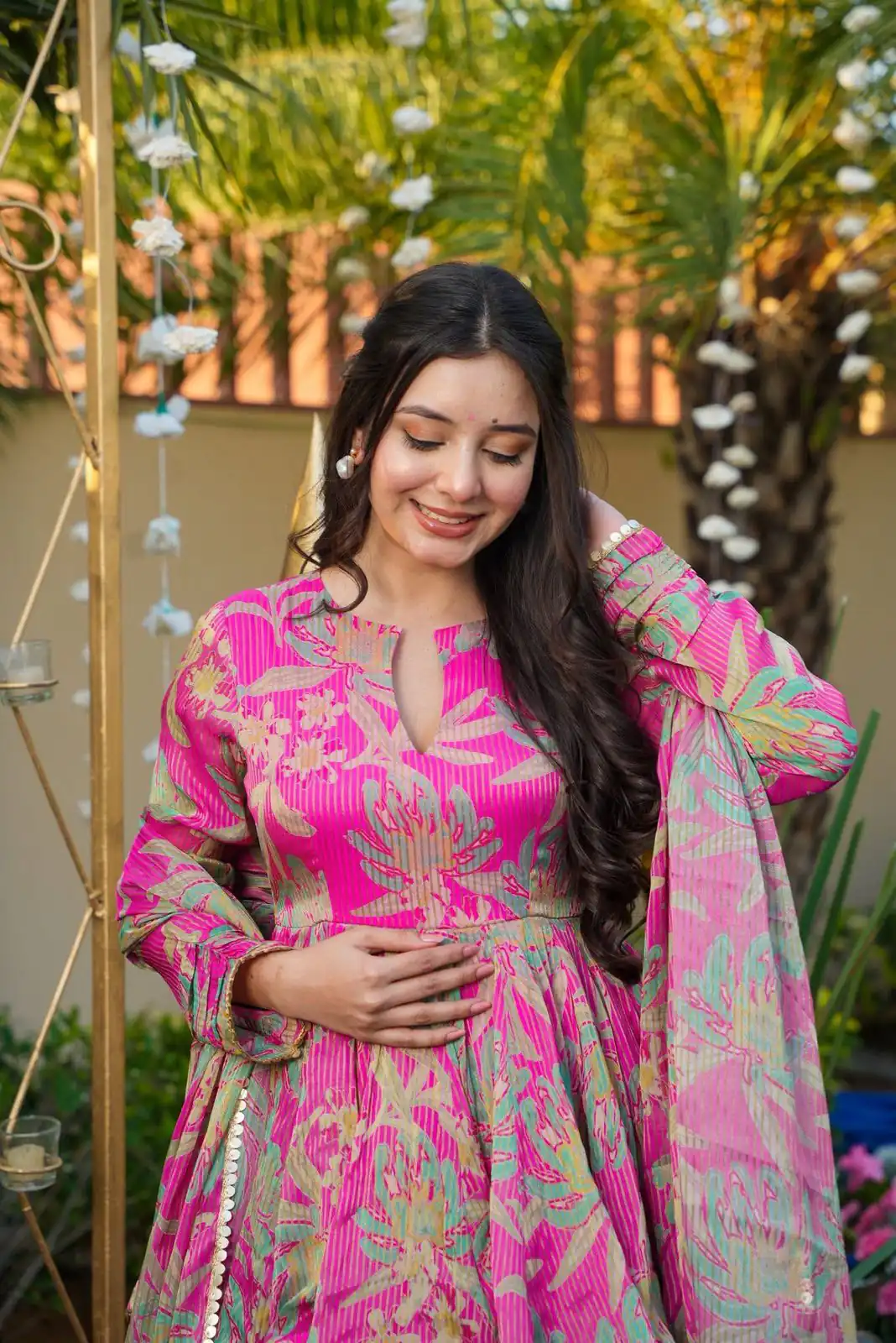 Pink Chinon Silk Printed Sequins Work Salwar Suit