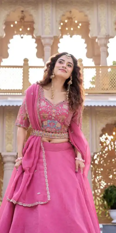 Ram 160 Pink Color Crunchy Lehenga Choli with Embroidery Work. Online Festive Deal ₹3199. Delivery 4-6 Working Days. Shop now. | Bollywood Lehenga, Creative Lehenga, Designer Lehenga, Embroidered Lehenga, Lehenga, Party Wear Lehenga