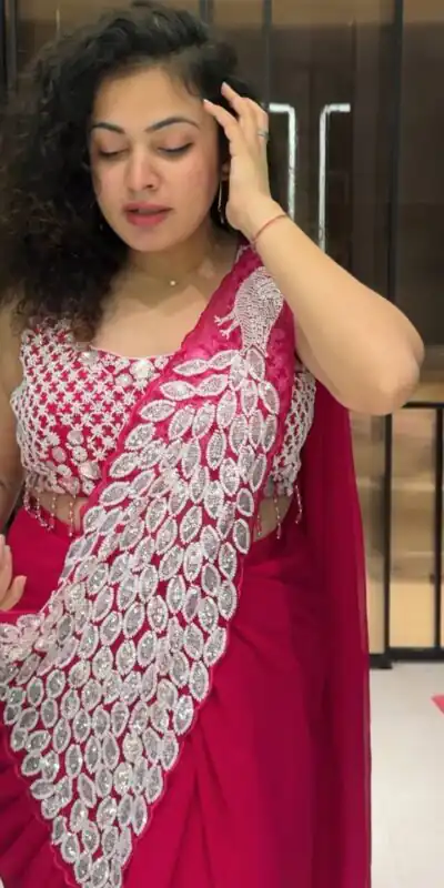 ST 1165 Pink Faux Georgette Saree with Embroidery Work & Sequins Work. Now at just ₹1799. Delivery 4-6 Working Days. Shop now. | Creative Sarees, Bollywood Sarees, Designer Sarees, Embroidered Sarees, Ethnic Saree, Modern Digital sarees, Party Wear Sarees, Sarees