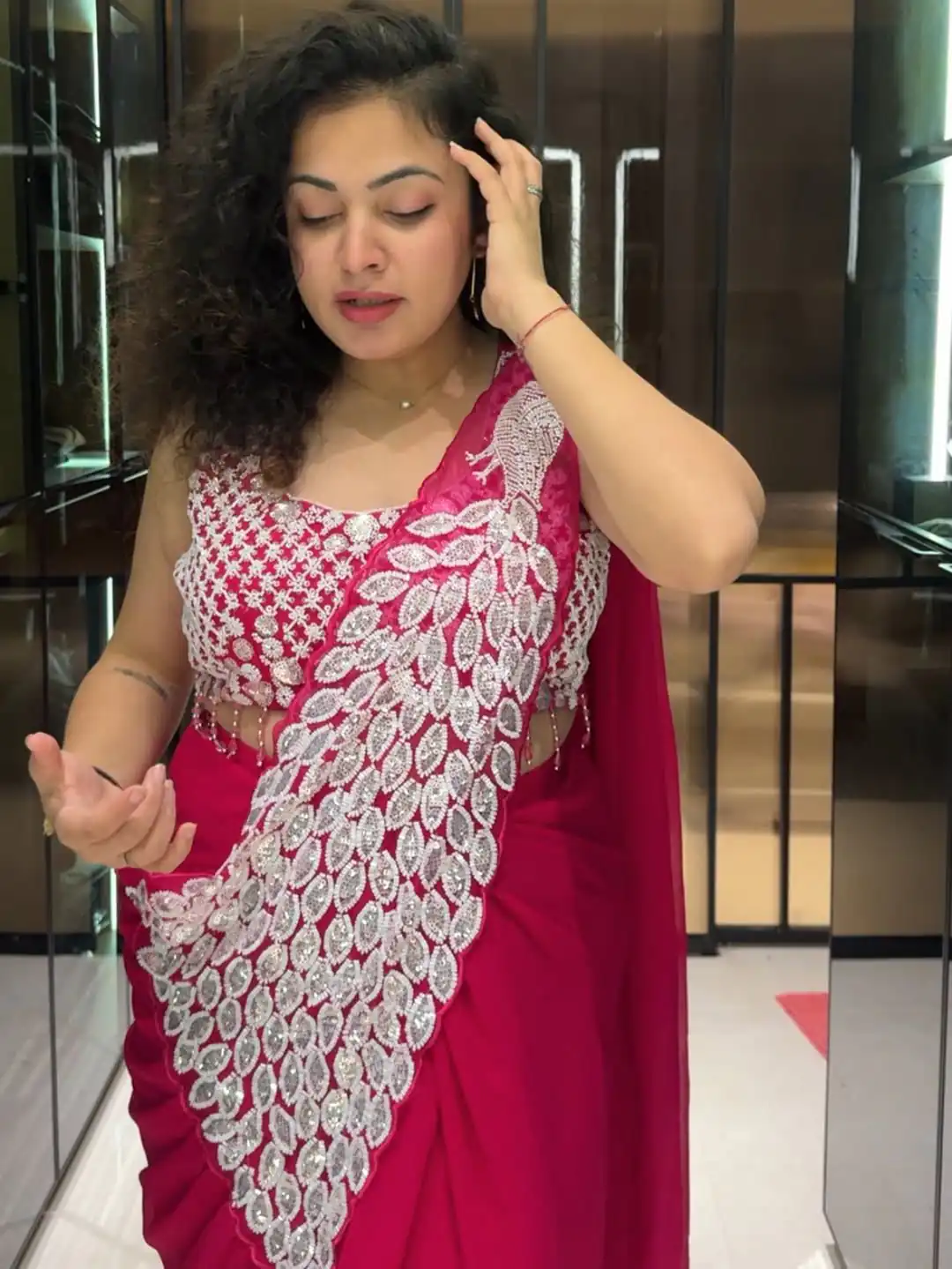 ST 1165 Pink Faux Georgette Saree with Embroidery Work & Sequins Work. Now at just ₹1799. Delivery 4-6 Working Days. Shop now. | Creative Sarees, Bollywood Sarees, Designer Sarees, Embroidered Sarees, Ethnic Saree, Modern Digital sarees, Party Wear Sarees, Sarees