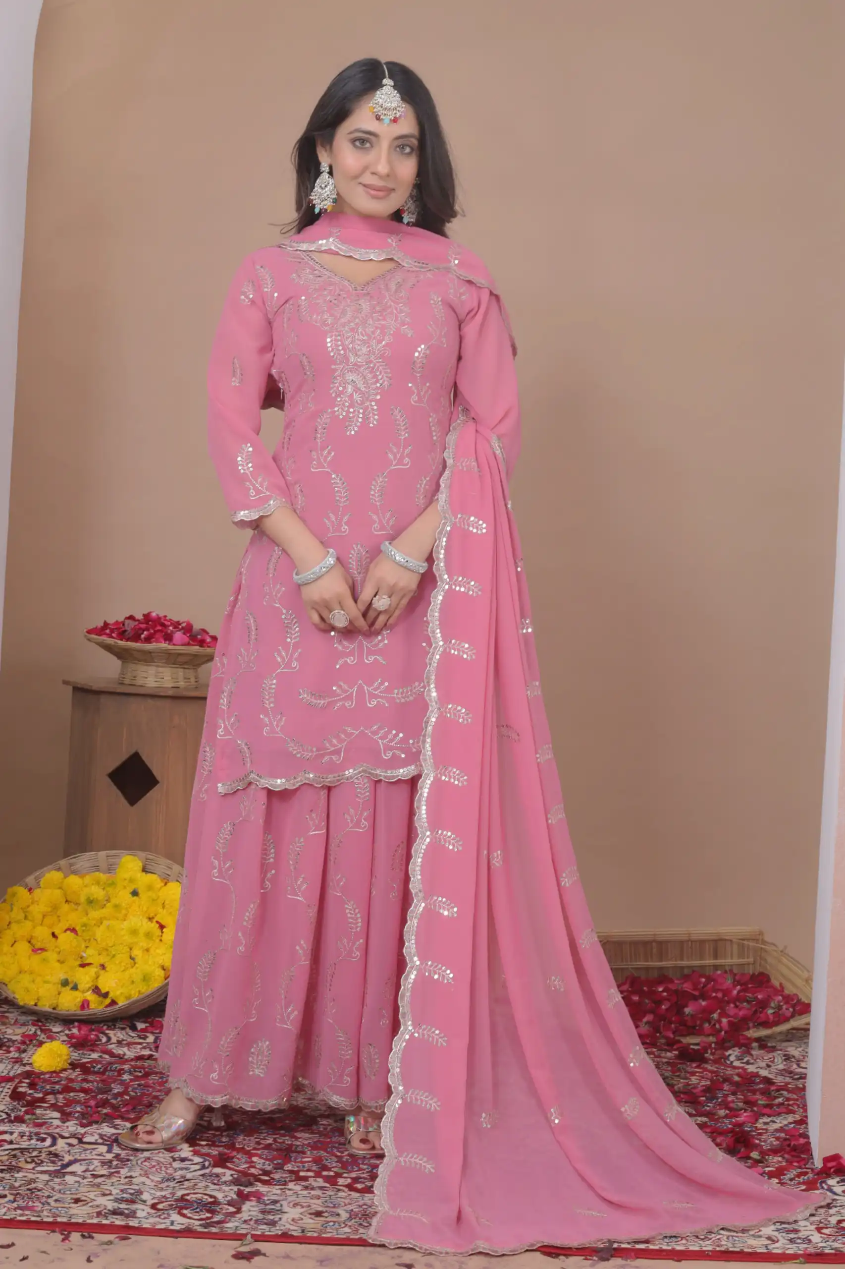 FE 125 Pink Color Georgette Salwar Suit with Embroidery Work. Introductory Price ₹1999. Delivery 4-6 Working Days. Shop now. | Casual Suits, Jump Suits, Creative suits, Designer Suits, Palazzo Suits, Party Wear Suits, Patiala Suits, Salwar suit, Straight Suits