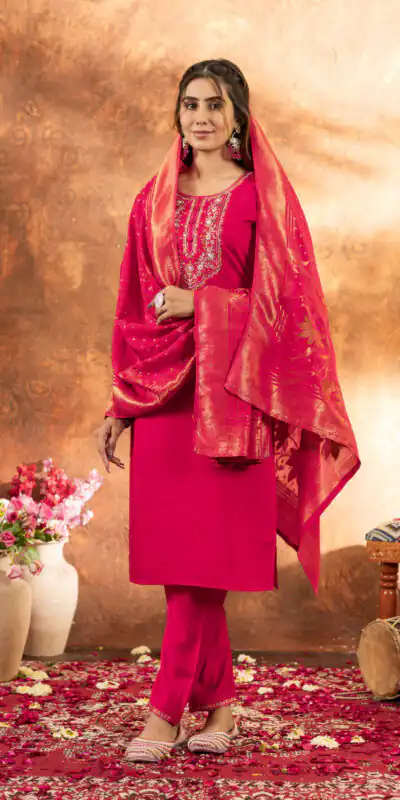 DIVA 103 Pink Marina Silk Salwar Suit with Embroidery Work. Introductory Price ₹2049. Delivery 4-6 Working Days. Shop now. | Casual Suits, Jump Suits, Creative suits, Designer Suits, Palazzo Suits, Party Wear Suits, Patiala Suits, Salwar suit, Straight Suits