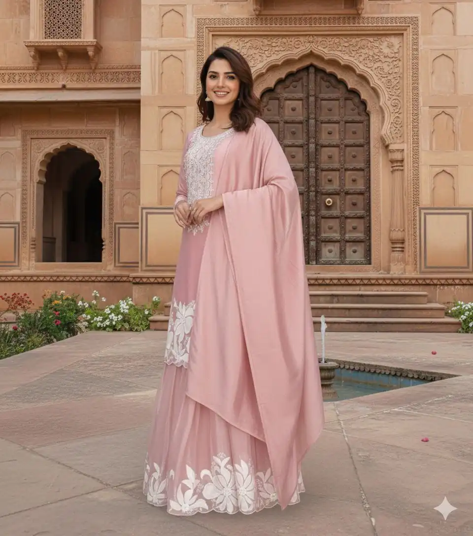 BE 442 Pink Organza Silk Salwar Suit with Embroidery Work & Cowrie Work. Grab it for ₹2049. Delivery 4-6 Working Days. Shop now. | Casual Suits, Jump Suits, Creative suits, Designer Suits, Palazzo Suits, Party Wear Suits, Patiala Suits, Salwar suit, Straight Suits