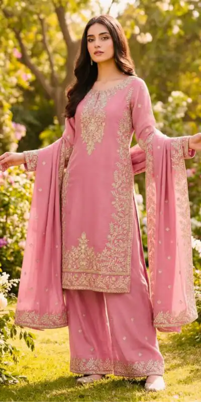 Pink Organza Silk With Sequence Work Salwar Suit