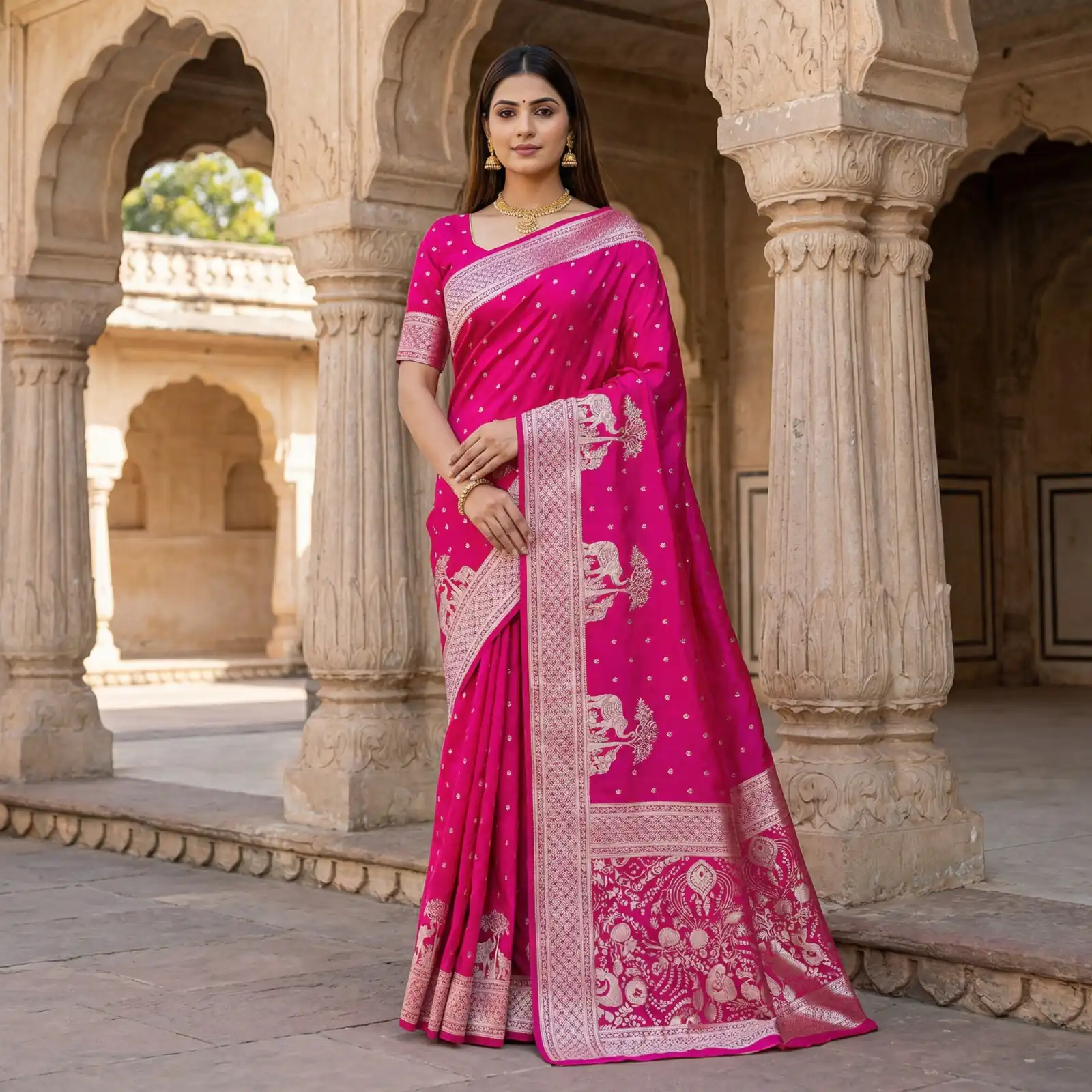 MB 25 GAJRAJ Pink in Pure Banarasi Silk Zari Work & Lace Work Saree . Introductory Price ₹1899. Delivery 4-6 Working Days. Shop now. | Creative Sarees, Bollywood Sarees, Designer Sarees, Embroidered Sarees, Ethnic Saree, Modern Digital sarees, Party Wear Sarees, Sarees